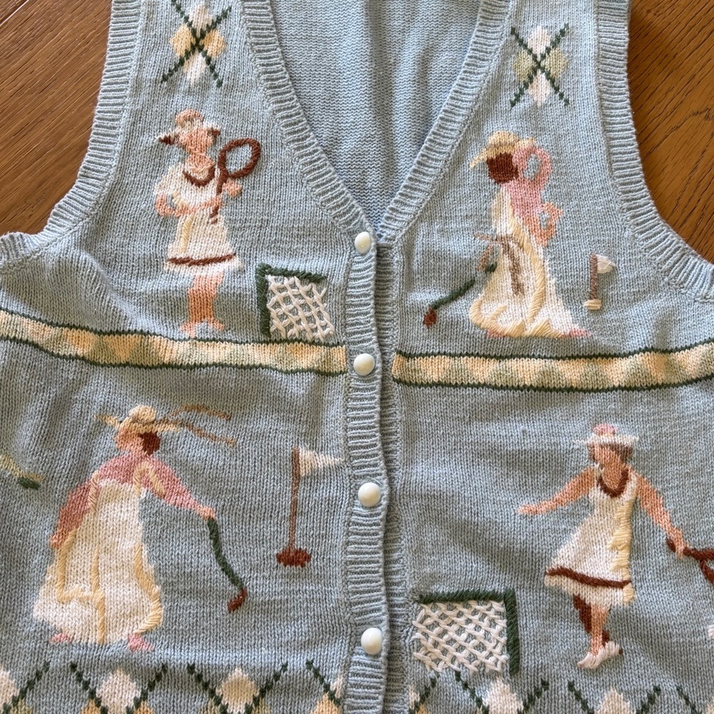 90’s VTG capacity cotton/wool knit blend vest golf/tennis character medium